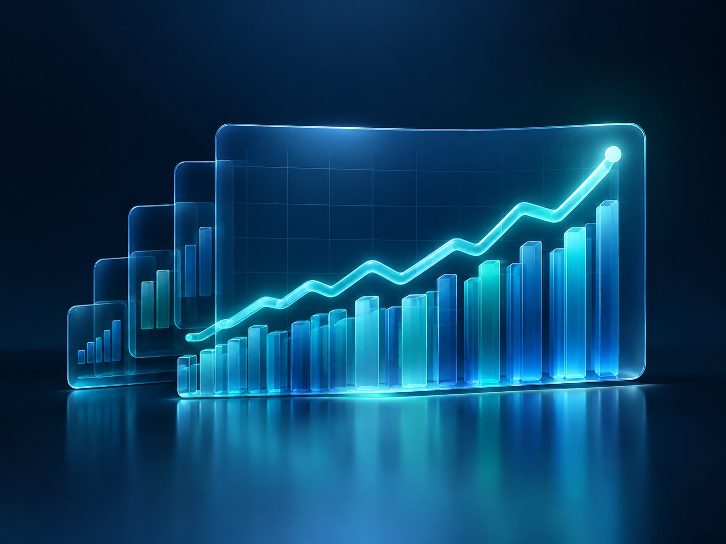 Many small bars merging into one large index line chart